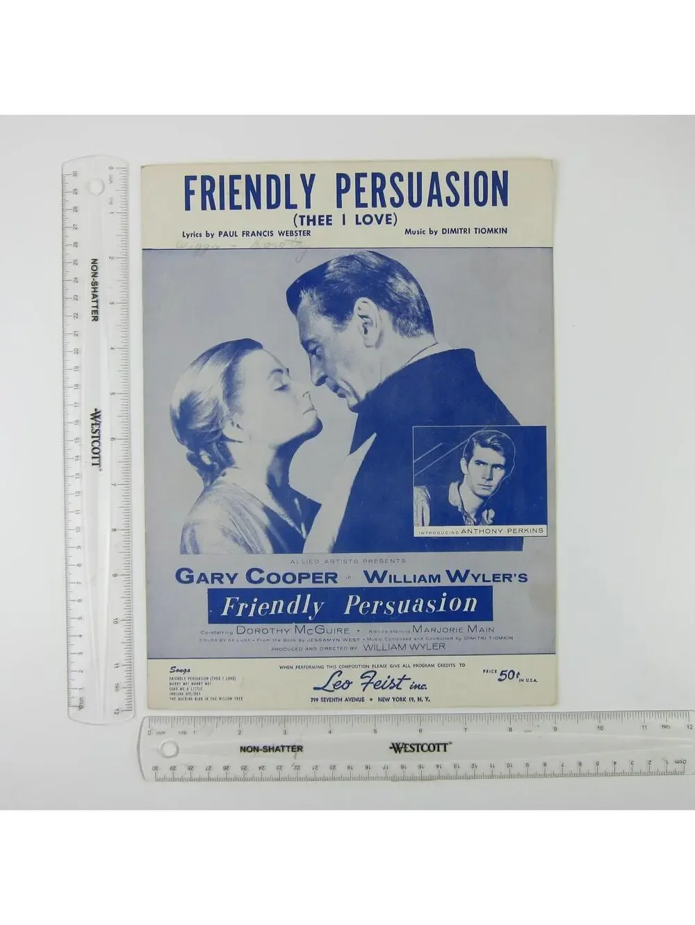 Sheet Music Friendly Persuasion Thee I Love Gary Cooper Dorothy McGuire 1956